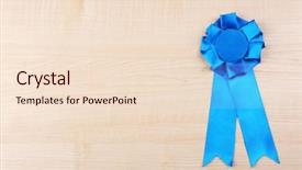  Presentation with award - Presentation theme featuring award ribbon on wooden background background and a lemonade colored foreground