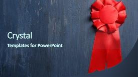  Presentation with award - Beautiful presentation featuring award ribbon on wooden background backdrop and a ocean colored foreground