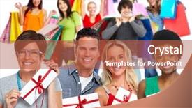  Presentation with gift card envelope - Cool new presentation theme with award sales - group of customers with envelope backdrop and a red colored foreground