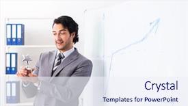  Presentation with whiteboard - Presentation design enhanced with award sales - young handsome businessman in front background and a sky blue colored foreground