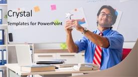  Presentation with sales award - Slide set with award sales - young male financial manager working background and a sky blue colored foreground