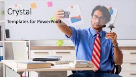  Presentation with sales award - Audience pleasing slide set consisting of award sales - young male financial manager working backdrop and a sky blue colored foreground