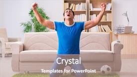  Presentation with 3d man sitting question mark - Colorful presentation design enhanced with award soccer - man watching football at home backdrop and a coral colored foreground