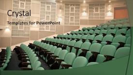  Presentation with chairs - Slide deck featuring award stage light - interior of hall for conferences background and a coral colored foreground