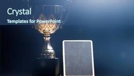  Presentation with trophy award - Colorful slide deck enhanced with award templates - blackboard with the golden trophy backdrop and a ocean colored foreground