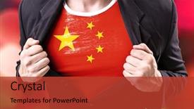  Presentation with stretching - Presentation theme having flags volleyball - businessman stretching suit with chinese background and a  colored foreground