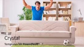  Presentation with football - Slide set enhanced with award winning fun - man watching football at home background and a soft green colored foreground