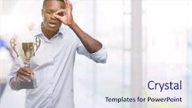  Presentation with eye african american models - Slide deck consisting of award winning fun - young african american man holding background and a  colored foreground