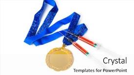  Presentation with gold medal - Colorful presentation theme enhanced with award winning health - gold medal and syringes isolated backdrop and a white colored foreground