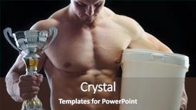  Presentation with award winning - Audience pleasing presentation design consisting of award winning health - muscular handsome bodybuilder with pills backdrop and a tawny brown colored foreground