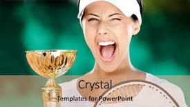  Presentation with victory sport - Theme featuring award winning health - tennis player won the cup background and a coral colored foreground