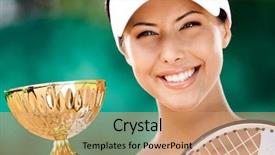  Presentation with tennis - Colorful PPT theme enhanced with award winning health - tennis player won the cup backdrop and a coral colored foreground