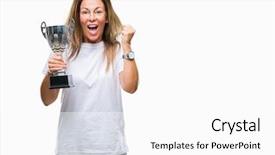  Presentation with award winner - PPT theme featuring awards celebration - middle age hispanic winner woman background and a white colored foreground