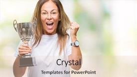  Presentation with award winner - Amazing theme having awards celebration - middle age hispanic winner woman backdrop and a lemonade colored foreground