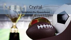  Presentation with award winner champion golden trophy - Amazing slide set having awards ceremony tennis - achievement trophy winning sport background backdrop and a  colored foreground