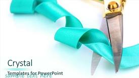  Presentation with satin - Colorful theme enhanced with opening celebration - satin ribbon curled around scissors backdrop and a cool aqua colored foreground