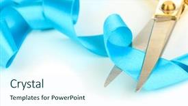  Presentation with satin - Beautiful PPT layouts featuring satin ribbon curled around scissors backdrop and a cool aqua colored foreground