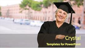 Presentation with outdoors - Slide set with enseignement superieur - senior graduate woman with hands background and a  colored foreground