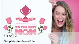  Presentation with poster - Amazing slides having graphics card - woman holding poster against pink backdrop and a cool aqua colored foreground