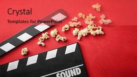  Presentation with awards - Presentation theme featuring awards show - movie clapper with popcorn background and a red colored foreground