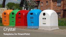  Presentation with recycle plastic - Theme featuring public awareness - recycle bins for metal background and a  colored foreground