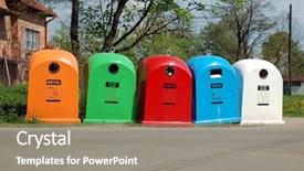  Presentation with recycle plastic - Cool new slide set with public awareness - recycle bins for metal backdrop and a gray colored foreground