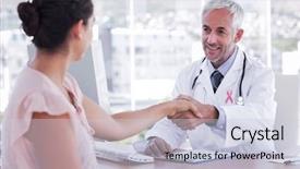  Presentation with pink ribbon hands - Cool new slides with awareness ribbon against doctor shaking backdrop and a lemonade colored foreground
