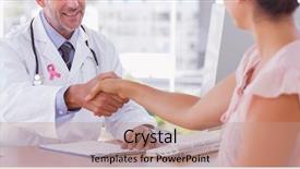  Presentation with pink ribbon breast awareness - Slides consisting of awareness ribbon against doctor shaking background and a coral colored foreground