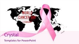  Presentation with world cancer day breast cancer - Slides having awareness ribbon on world map background and a lemonade colored foreground
