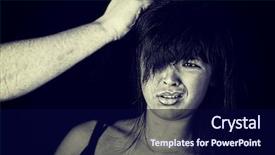  Presentation with violence woman - Cool new slide set with awareness violence - emotional portrait of abused woman backdrop and a navy blue colored foreground