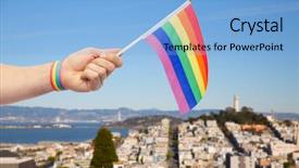  Presentation with lgbt pride flag rainbow flag - Cool new presentation theme with awareness wristband holding rainbow flag backdrop and a light blue colored foreground