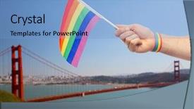  Presentation with lgbt pride flag rainbow flag - Beautiful presentation design featuring awareness wristband holding rainbow flag backdrop and a light blue colored foreground