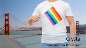  Presentation with lgbt pride flag rainbow flag - Theme having awareness wristbands holding rainbow flag background and a light blue colored foreground
