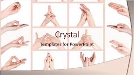  Presentation with meditations yoga and reiki - Slide set with awarness training - collage of hand gestures background and a lemonade colored foreground