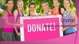  Presentation with breast cancer pills - Presentation design enhanced with awarness training - donate text and pink breast background and a coral colored foreground