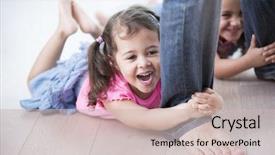  Presentation with baby girls christening - Slides consisting of children walking away - playful girls holding father's legs background and a soft green colored foreground