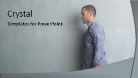  Presentation with grey - Presentation theme having away manger - young caucasian man over grey background and a light gray colored foreground