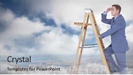  Presentation with businessman climbing the career ladder - Presentation theme enhanced with away while climbing on ladder background and a light blue colored foreground