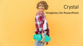  Presentation with teenage girl - Presentation theme enhanced with away while standing against yellow background and a yellow colored foreground