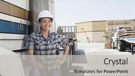  Presentation with truck - Presentation theme consisting of away while standing by flatbed background and a light gray colored foreground