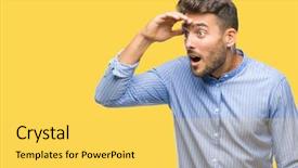  Presentation with far away - Cool new slide set with away with hand over head backdrop and a yellow colored foreground