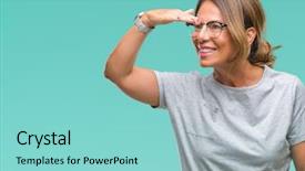  Presentation with far away - Beautiful PPT theme featuring away with hand over head backdrop and a seafoam green colored foreground