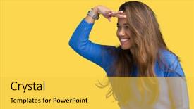  Presentation with arabian woman wearing hijab muslim - Presentation theme consisting of away with hand over head background and a  colored foreground