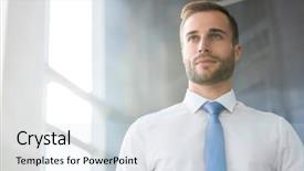  Presentation with new office - Presentation having awayday - handsome young businessman looking away background and a  colored foreground