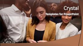  Presentation with elevator - Slide set having awayday - work colleagues standing background and a tawny brown colored foreground