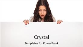  Presentation with pair eyes looking down - Audience pleasing slide set consisting of awe - portrait of shocked businesswoman looking backdrop and a  colored foreground