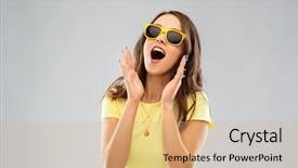  Presentation with teenage girl - Theme having awe - summer accessory and people concept background and a coral colored foreground