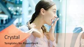  Presentation with wow - Colorful slide set enhanced with awe - young shopper with wow expression backdrop and a coral colored foreground