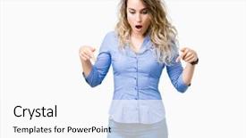  Presentation with advertisement - PPT theme enhanced with awesome job - beautiful young blonde business woman background and a white colored foreground