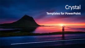  Presentation with awesome - PPT theme enhanced with awesome kirkjufell volcano at sunset background and a navy blue colored foreground